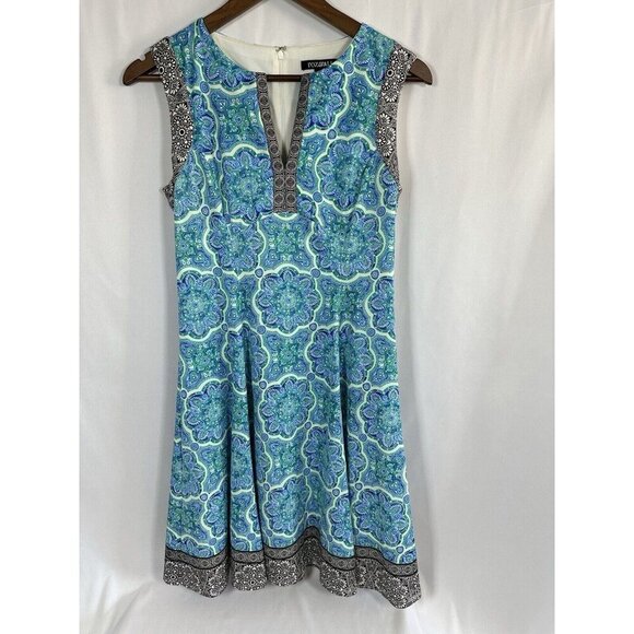 Roz & Ali Dresses & Skirts - Roz & Ali Womens Blue/Black Floral Fit & Flare Sleeveless Dress Size 6